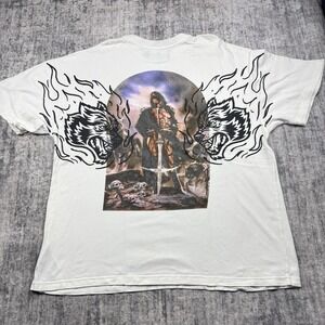 Y2K Dark Sport L.E. Until Valhalla Goddess Wolves Sword T-shirt White Sz XL